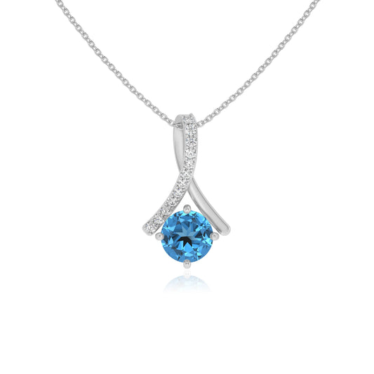natural swiss-blue-topaz round solitaire necklaces in white gold