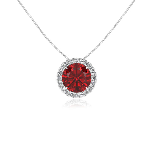 lab grown ruby round solitaire necklaces in sterling silver