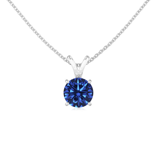 lab grown blue-sapphire round solitaire v-bale necklaces in platinum