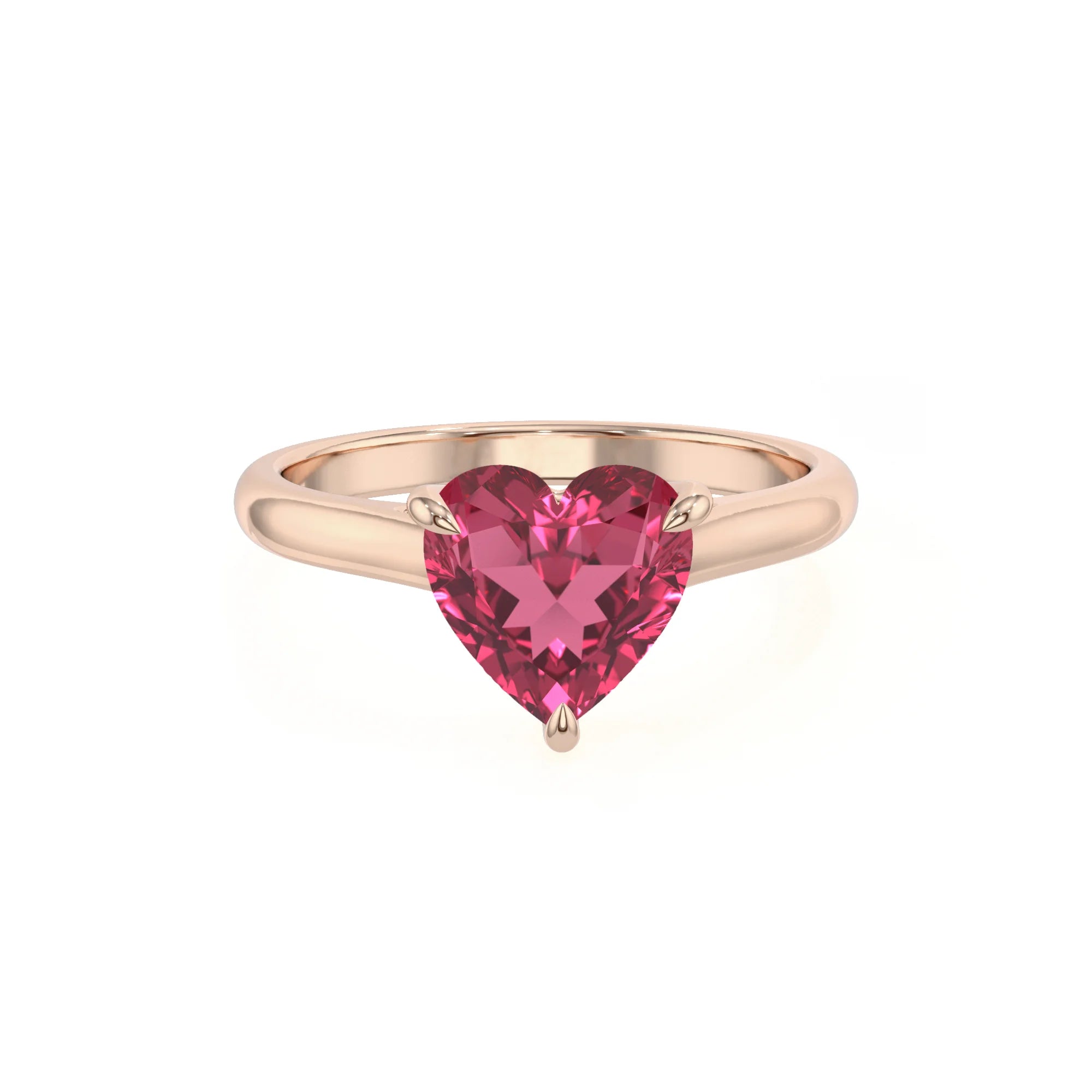 lab grown pink-tourmaline heart solitaire rings in rose gold
