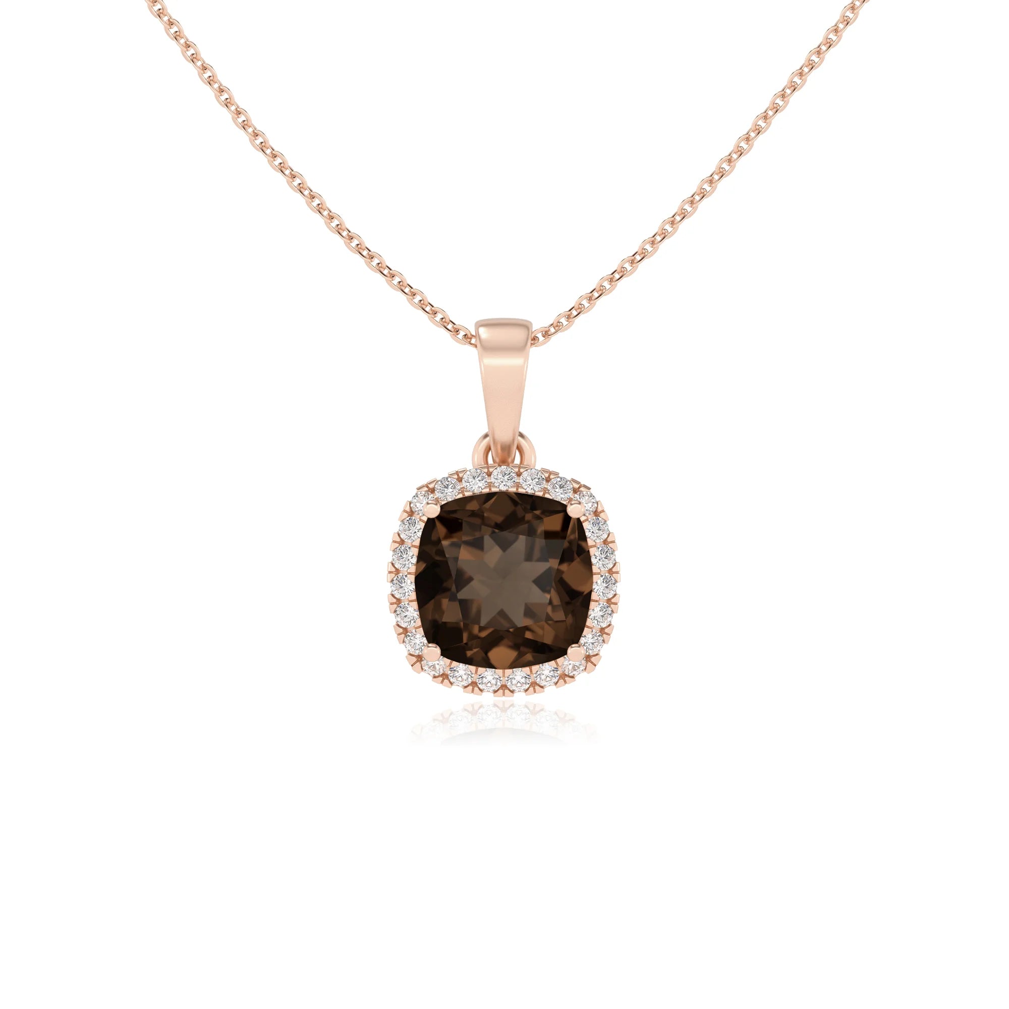 natural smoky-quartz cushion solitaire necklaces in rose gold