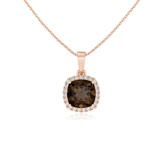 natural smoky-quartz cushion solitaire necklaces in rose gold