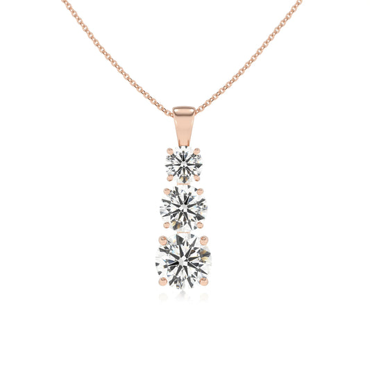 lab grown moissanite round bar v-bale necklaces in rose gold