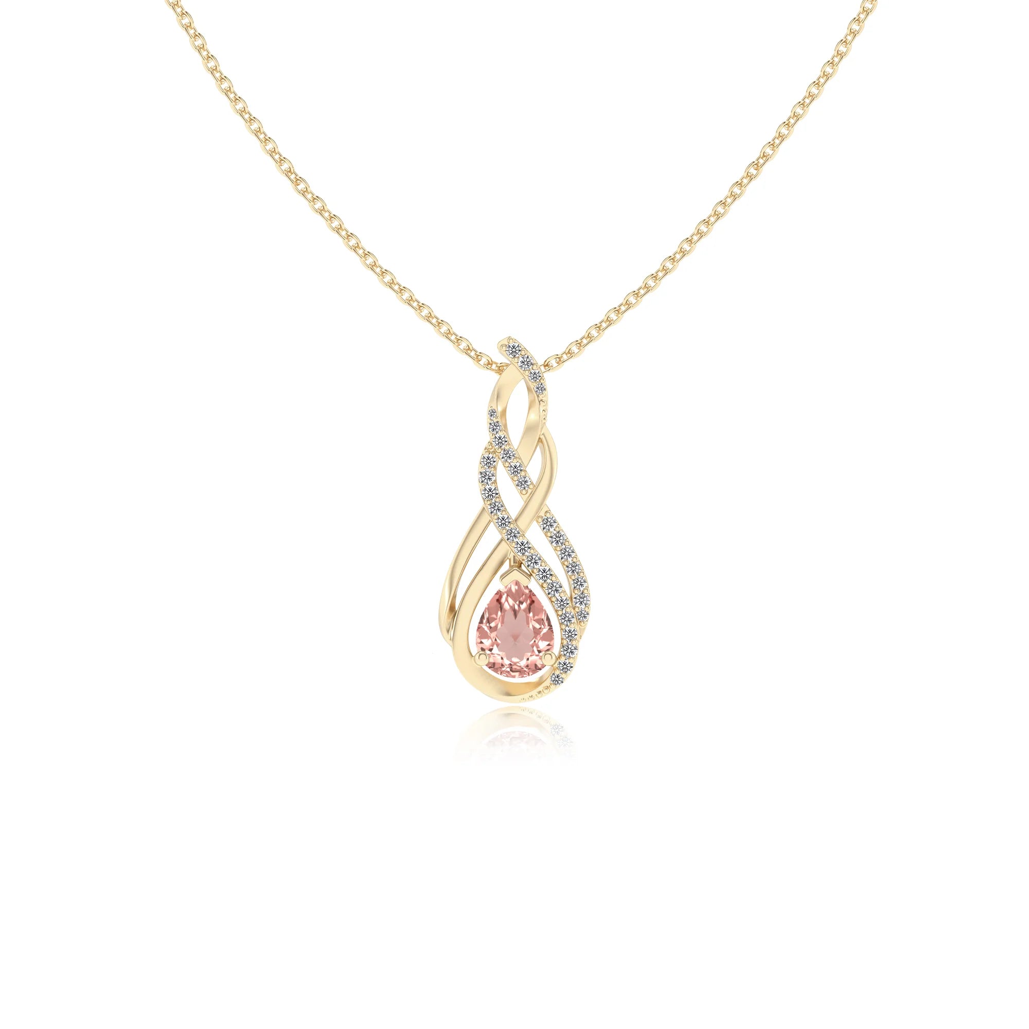 lab grown morganite pear solitaire necklaces in yellow gold