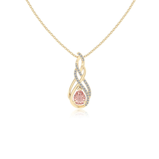 lab grown morganite pear solitaire necklaces in yellow gold