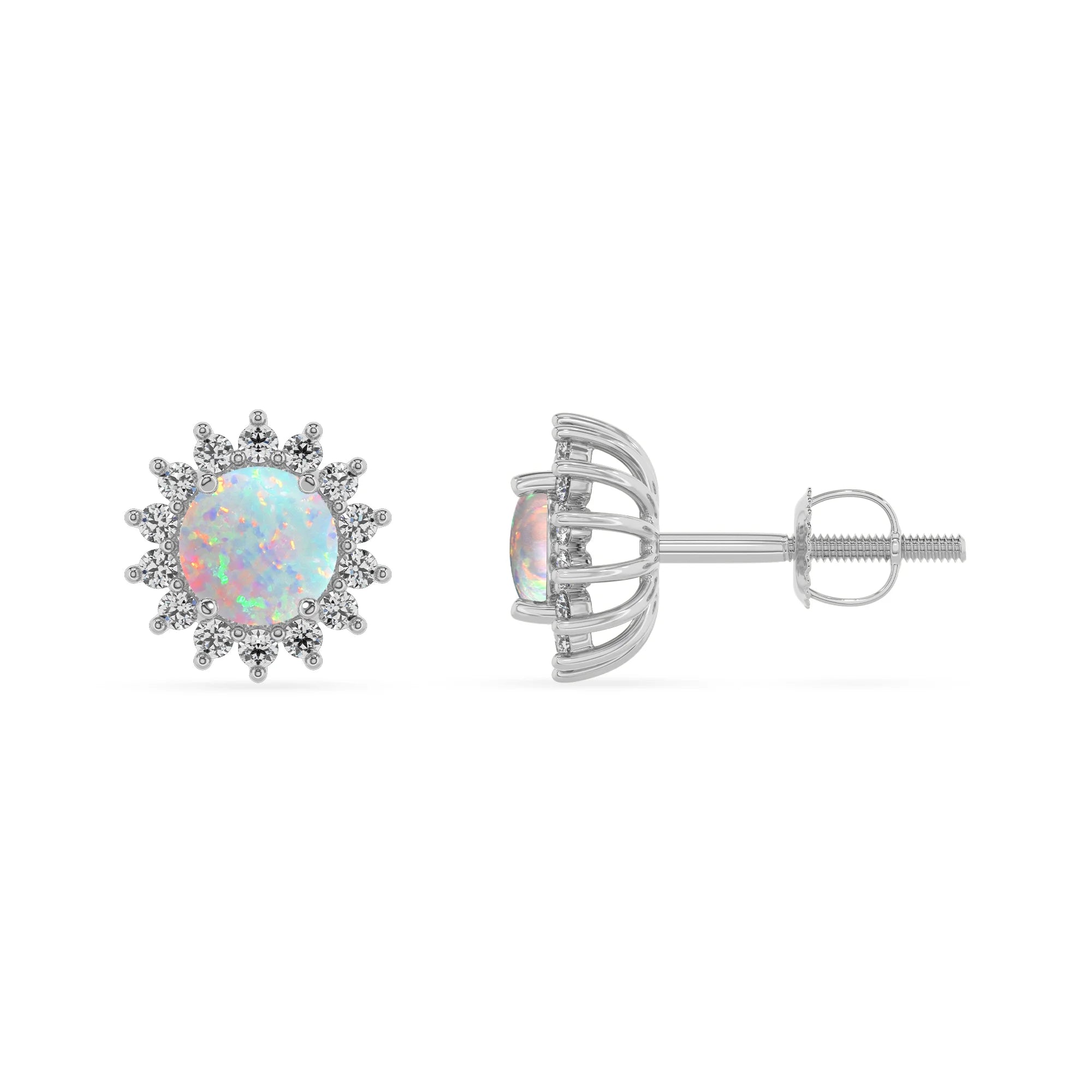 lab grown opal round stud earrings in platinum