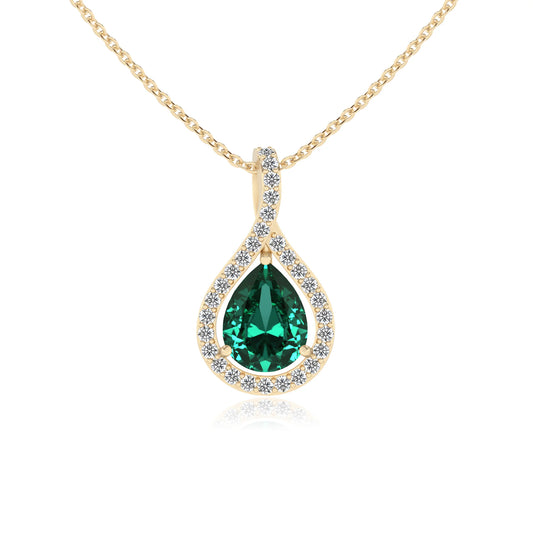 lab grown emerald pear solitaire necklaces in yellow gold