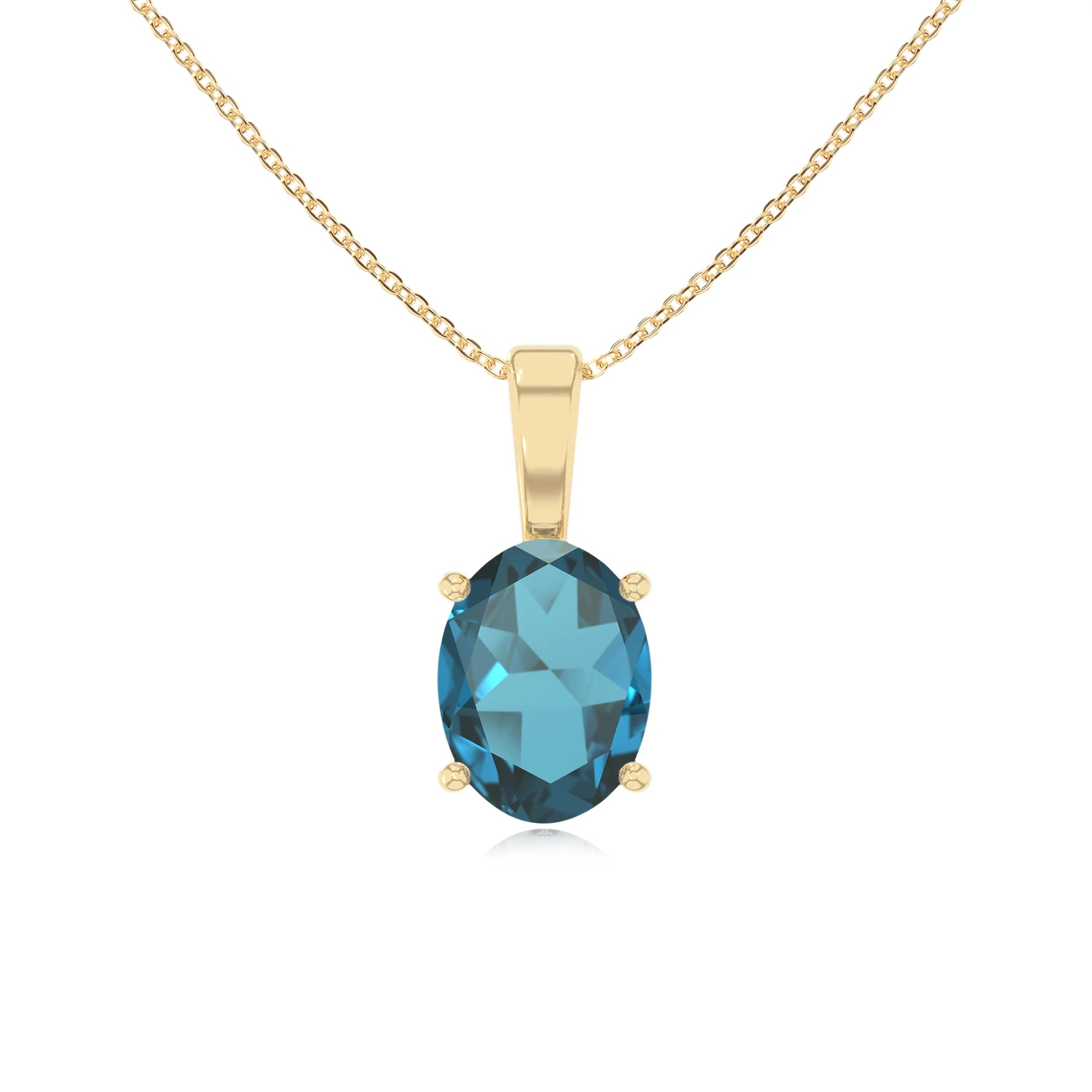 natural london-blue-topaz oval solitaire necklaces in yellow gold