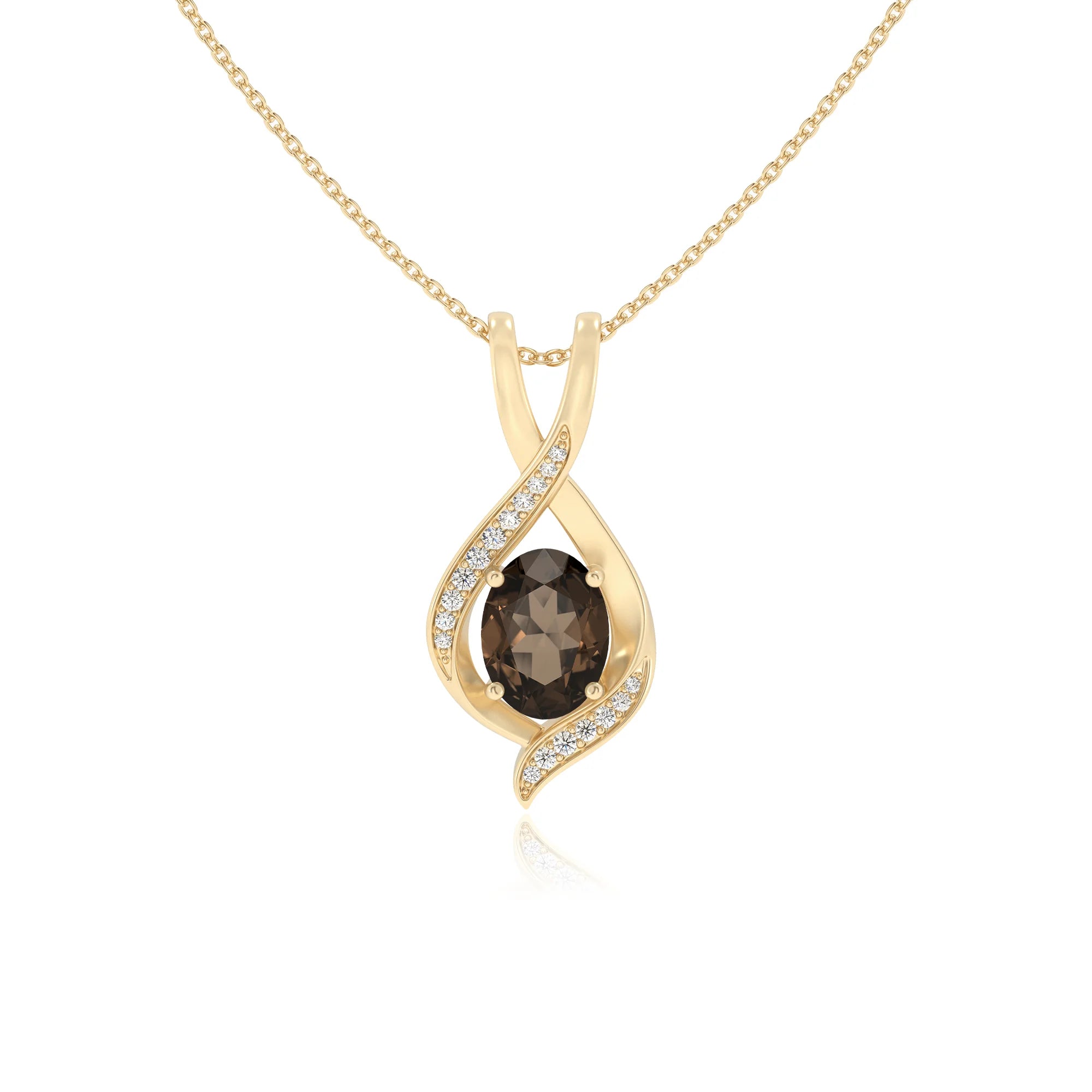 natural smoky-quartz oval solitaire necklaces in yellow gold