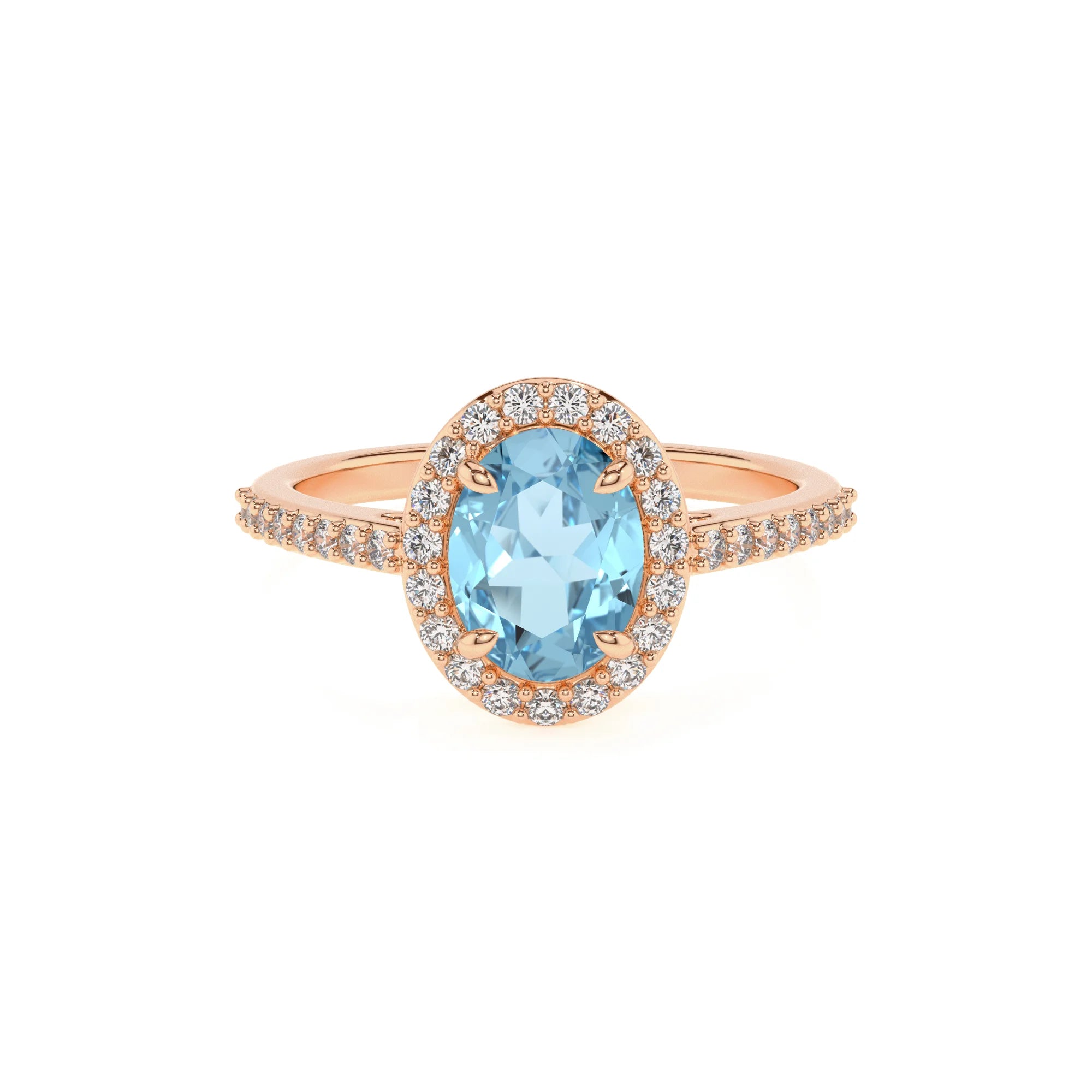 lab grown aquamarine oval solitaire rings in rose gold