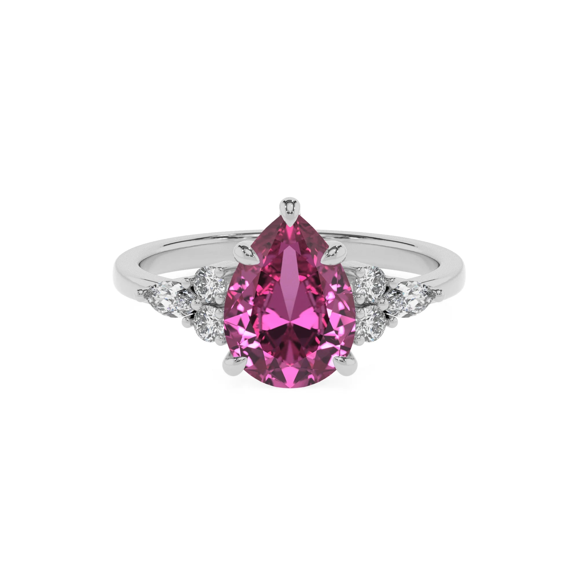 lab grown pink-sapphire pear solitaire rings in white gold