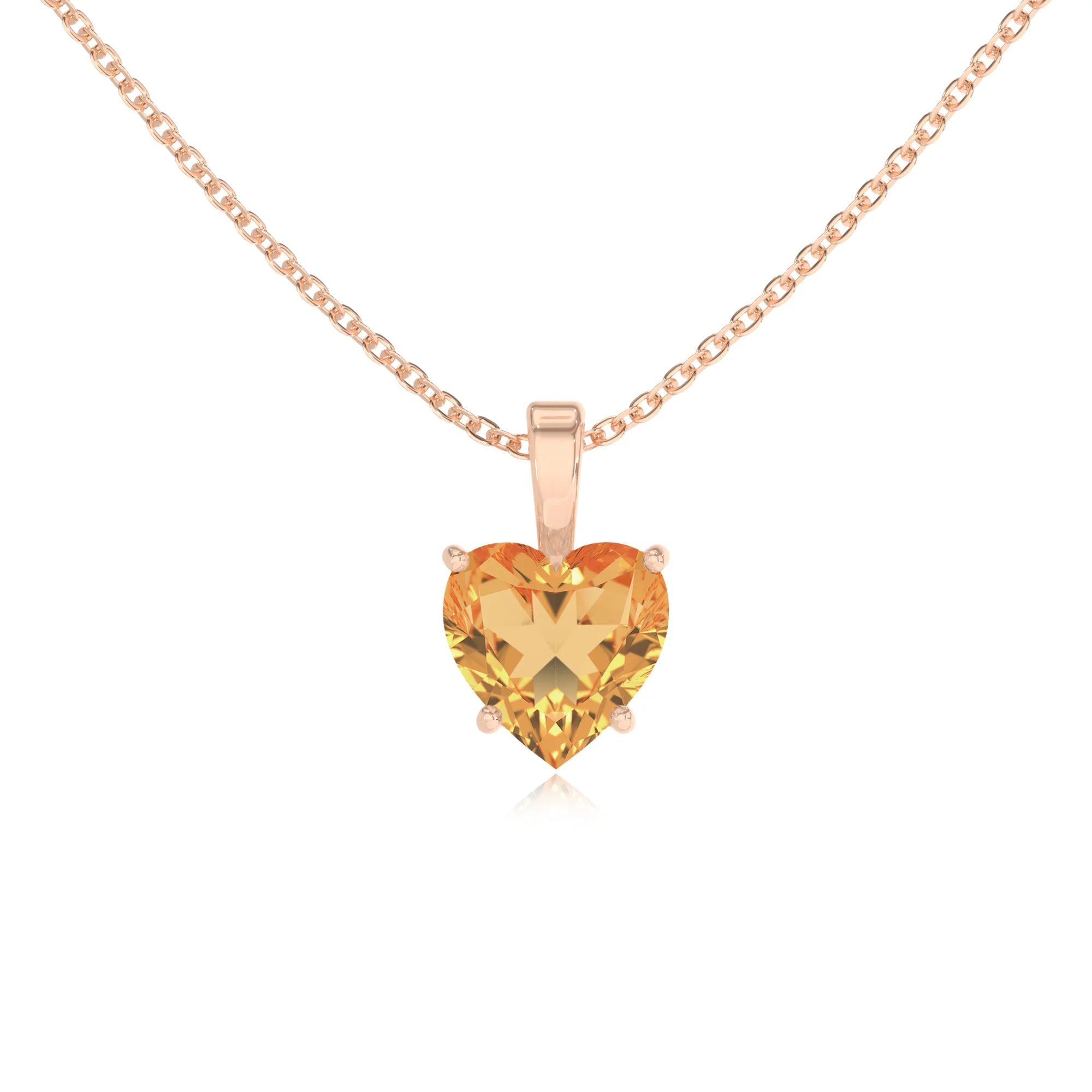 lab grown citrine heart solitaire necklaces in rose gold