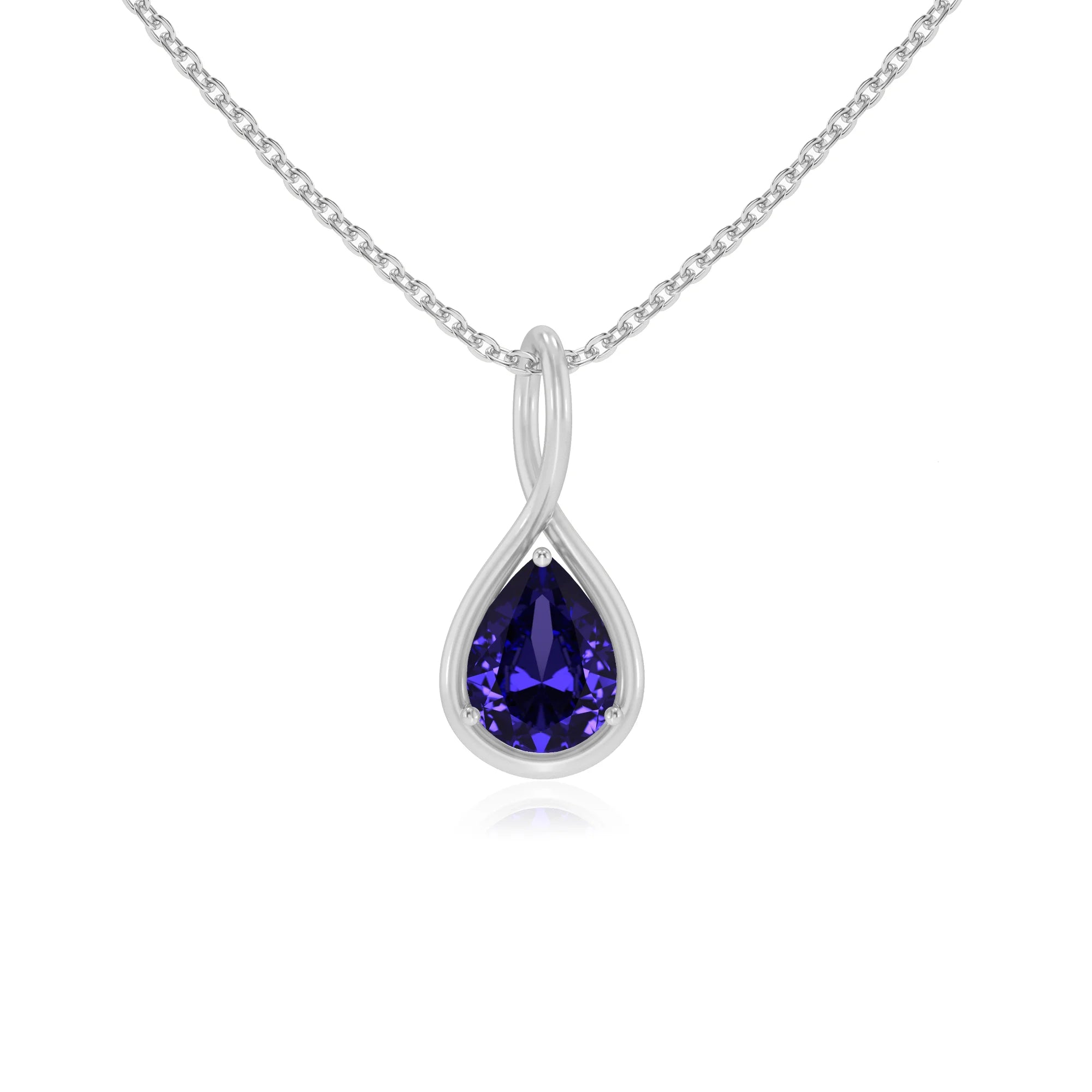 lab grown tanzanite pear solitaire necklaces in white gold