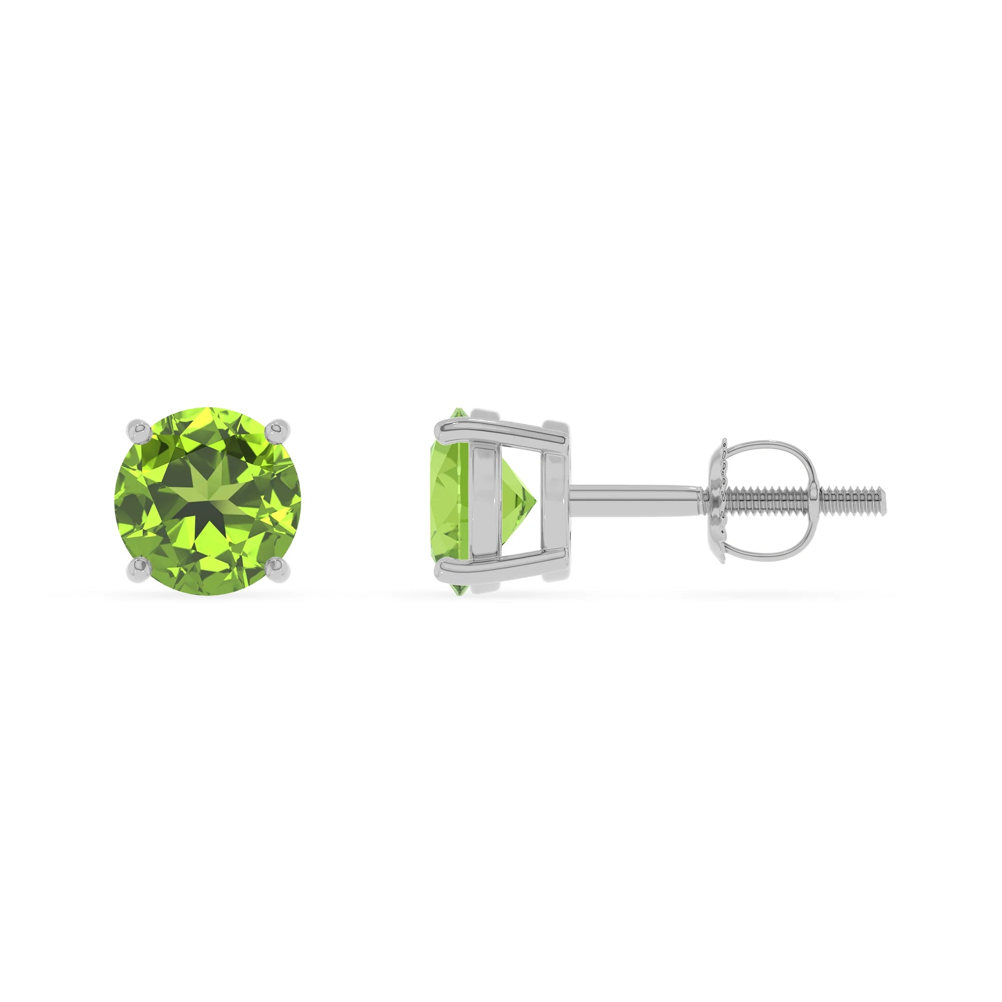 natural peridot round stud earrings in white gold