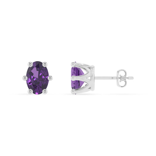 lab grown amethyst oval stud earrings in white gold
