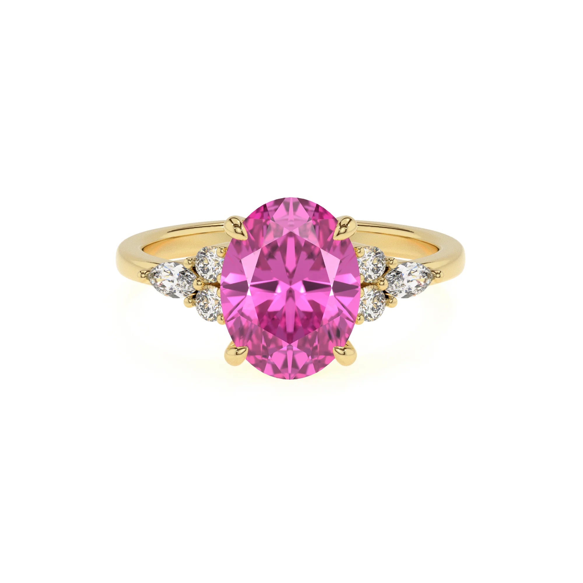 lab grown pink-sapphire oval solitaire rings in yellow gold