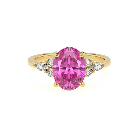 lab grown pink-sapphire oval solitaire rings in yellow gold