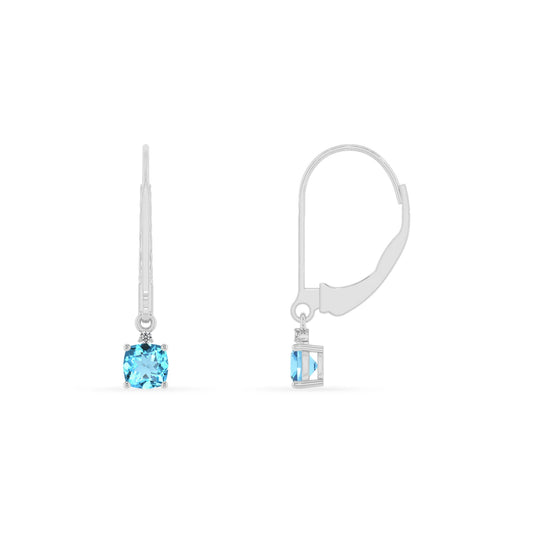 natural swiss blue topaz cushion drop earrings in white gold