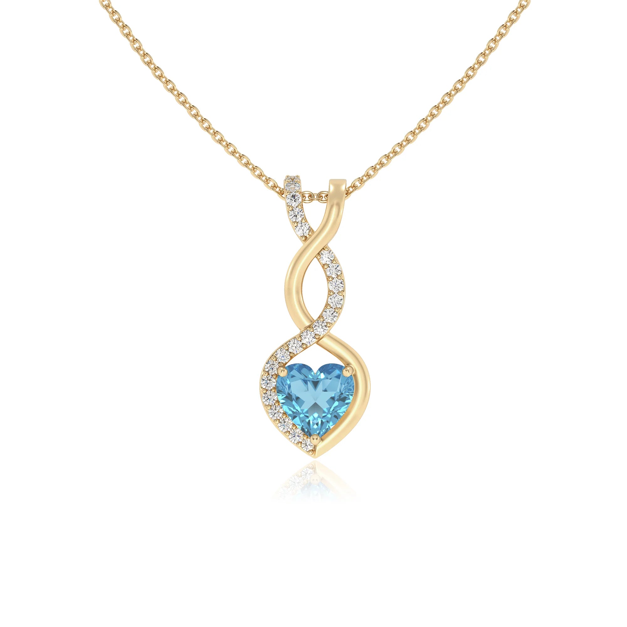 natural swiss-blue-topaz heart infinity necklaces in yellow gold