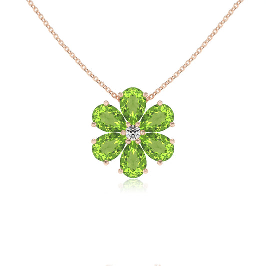 natural peridot pear solitaire necklaces in rose gold