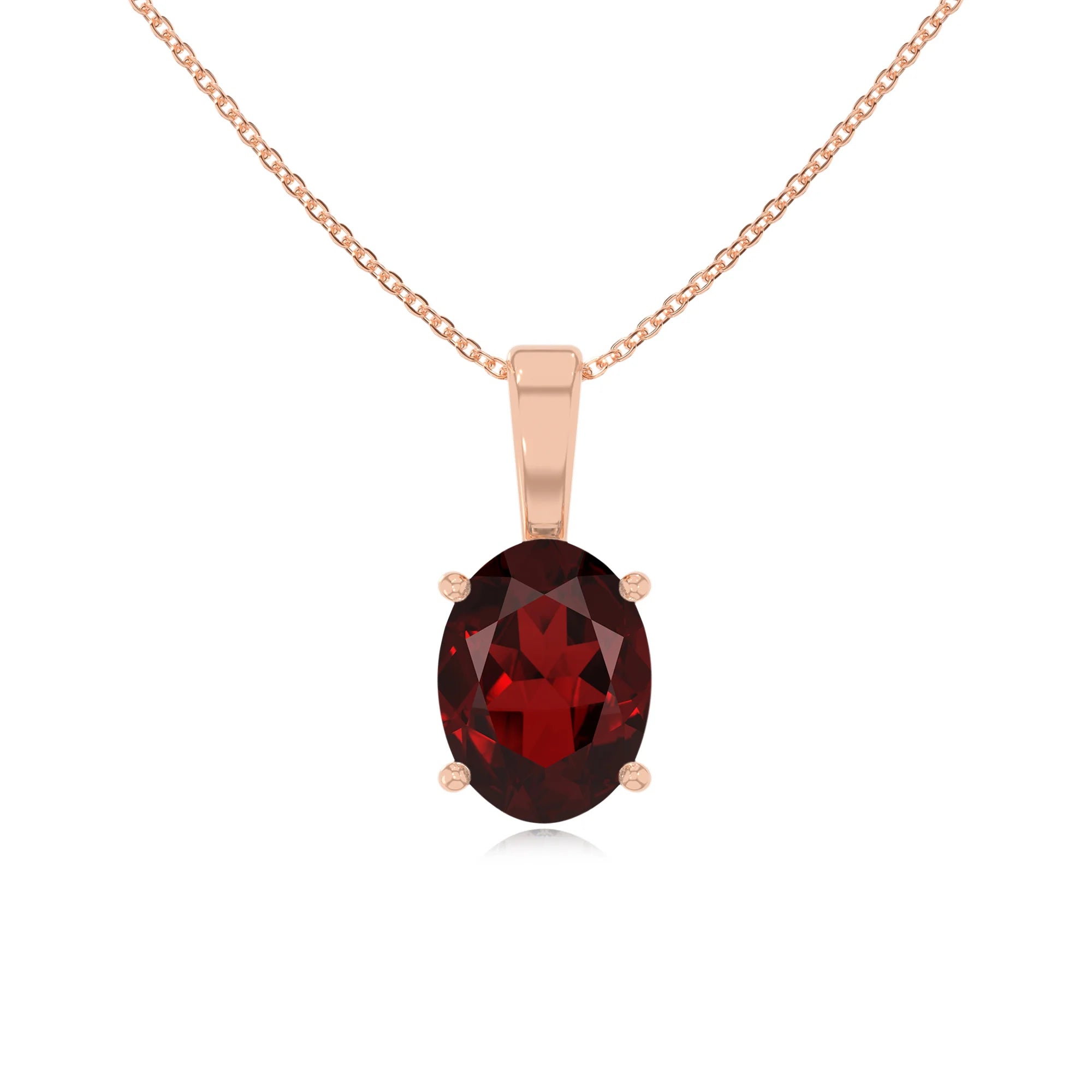 natural garnet oval solitaire necklaces in rose gold