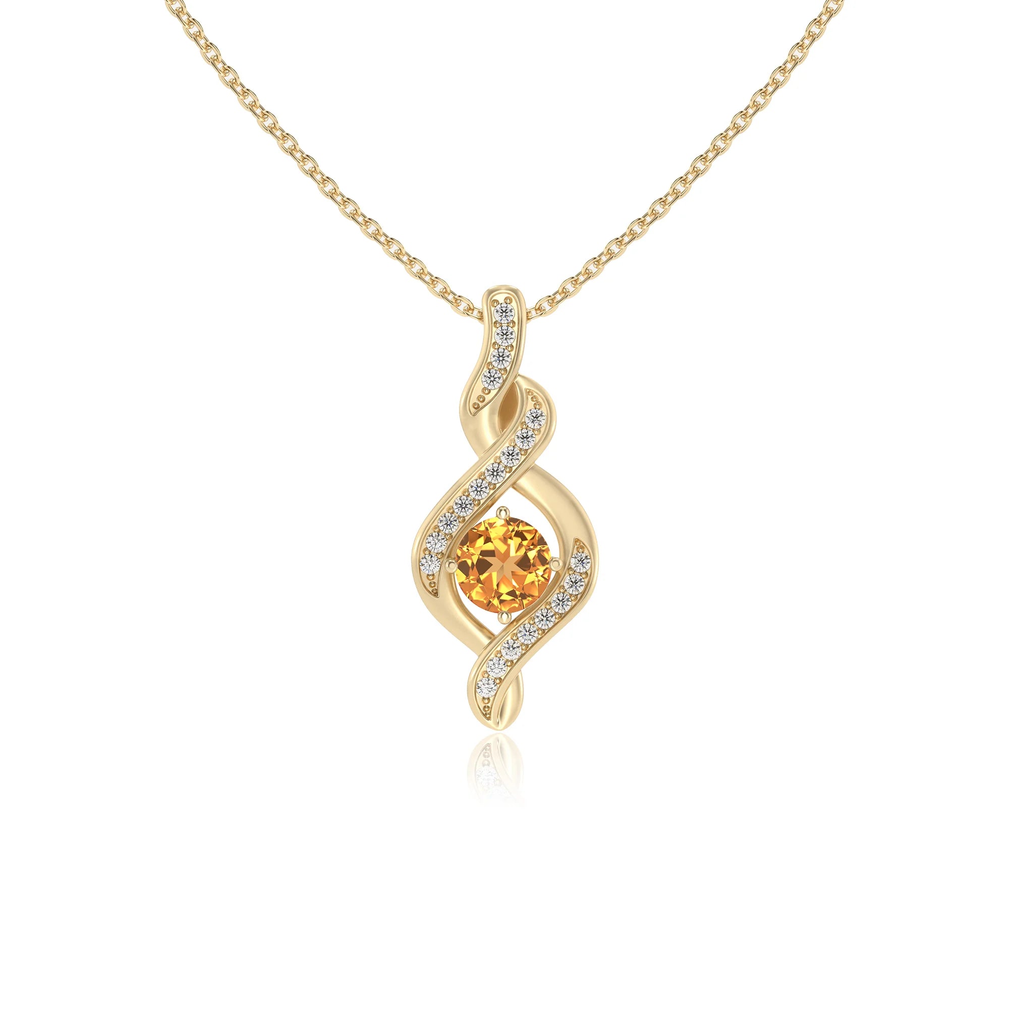 lab grown citrine round solitaire necklaces in yellow gold