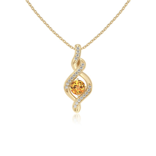 lab grown citrine round solitaire necklaces in yellow gold