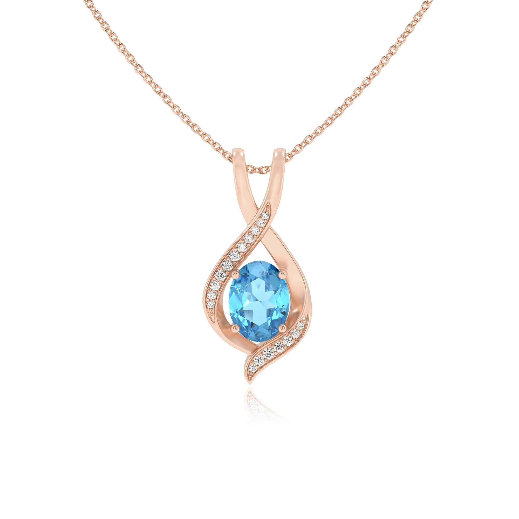 natural swiss-blue-topaz oval solitaire necklaces in rose gold