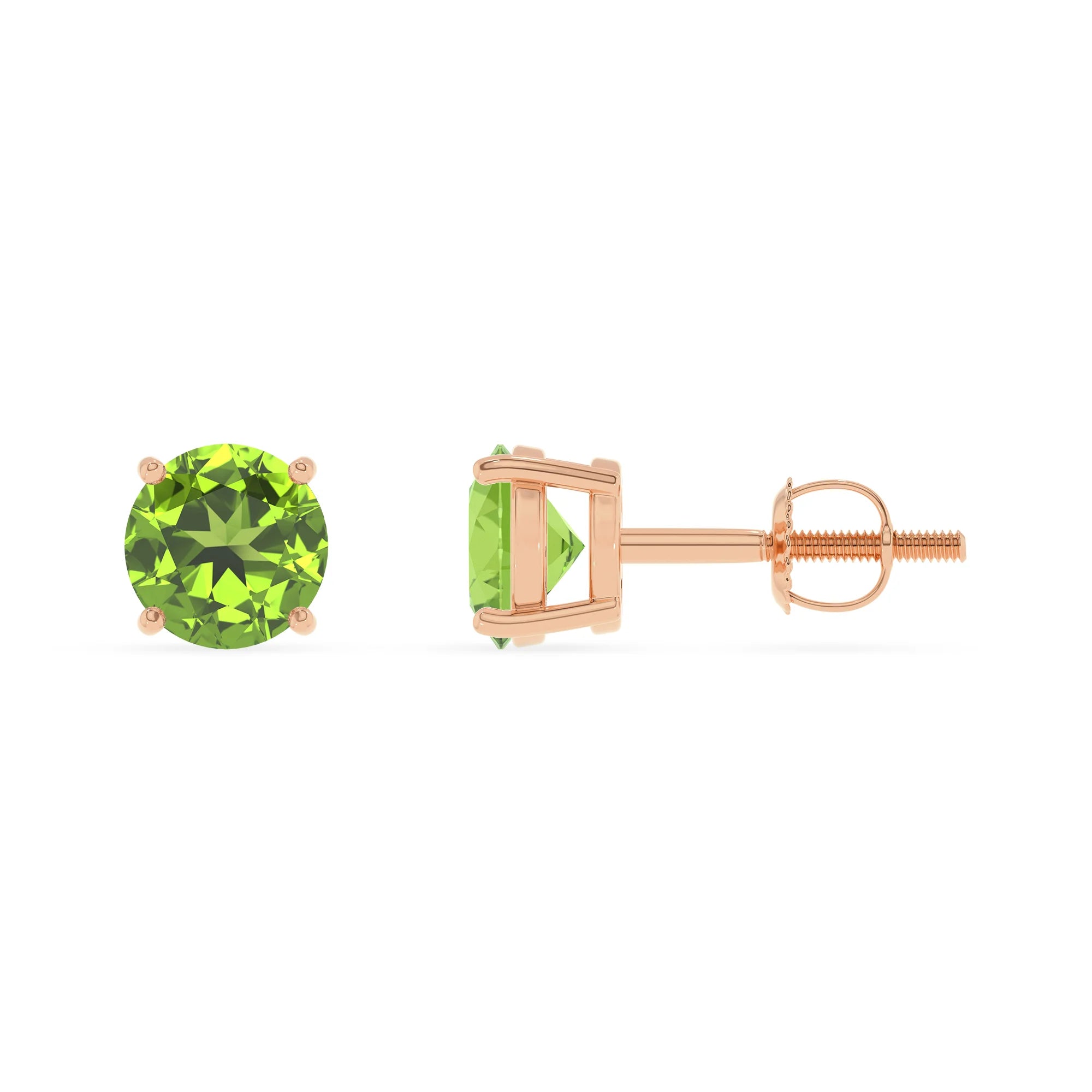 natural peridot round stud earrings in rose gold