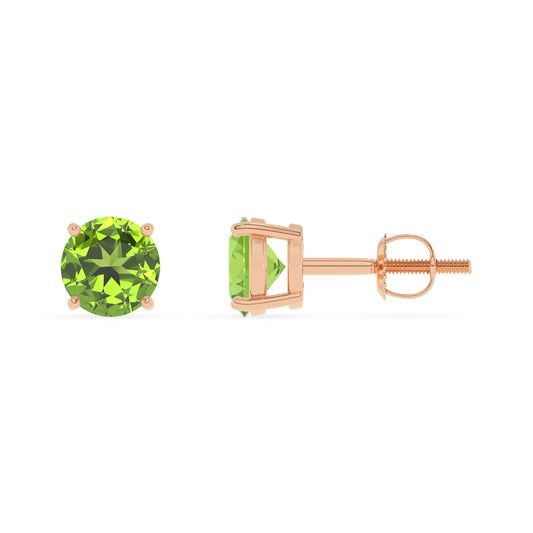 natural peridot round stud earrings in rose gold