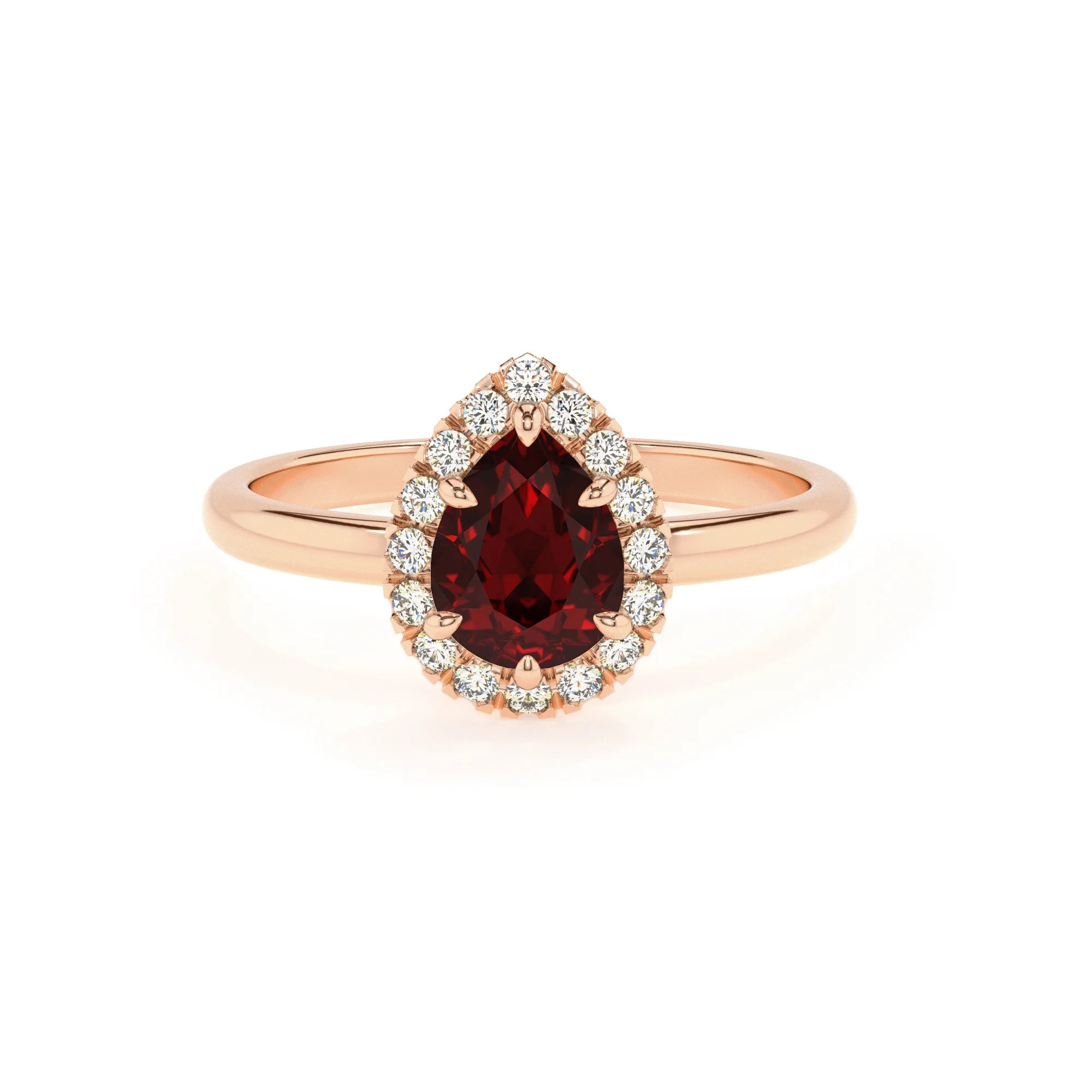 natural garnet pear solitaire rings in rose gold