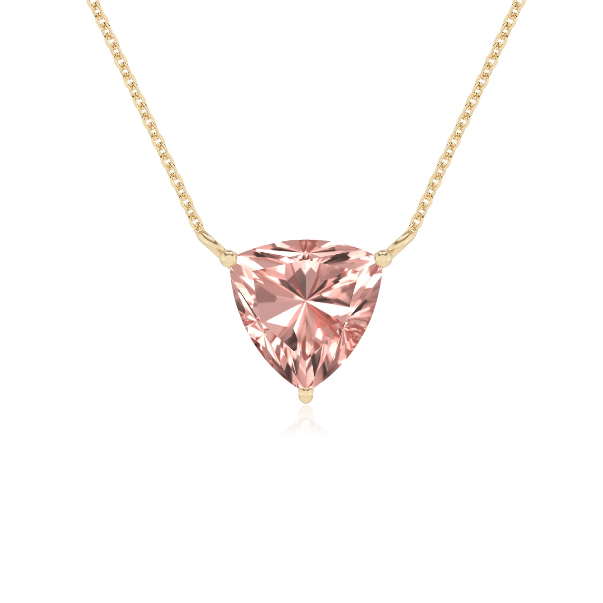 lab grown morganite trillion solitaire necklaces in yellow gold