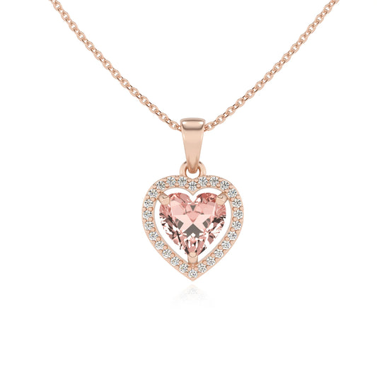 lab grown morganite heart solitaire necklaces in rose gold