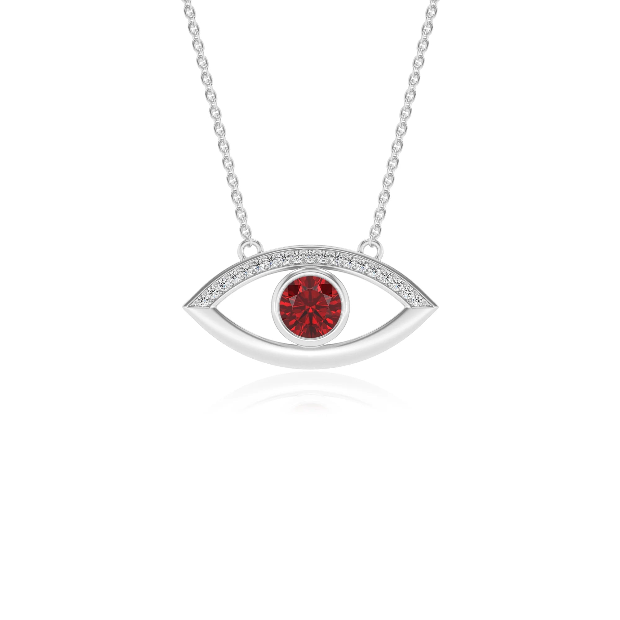 lab grown ruby round solitaire necklaces in sterling silver