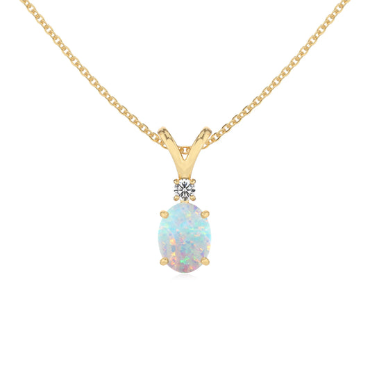 lab grown opal oval solitaire v-bale necklaces in yellow gold