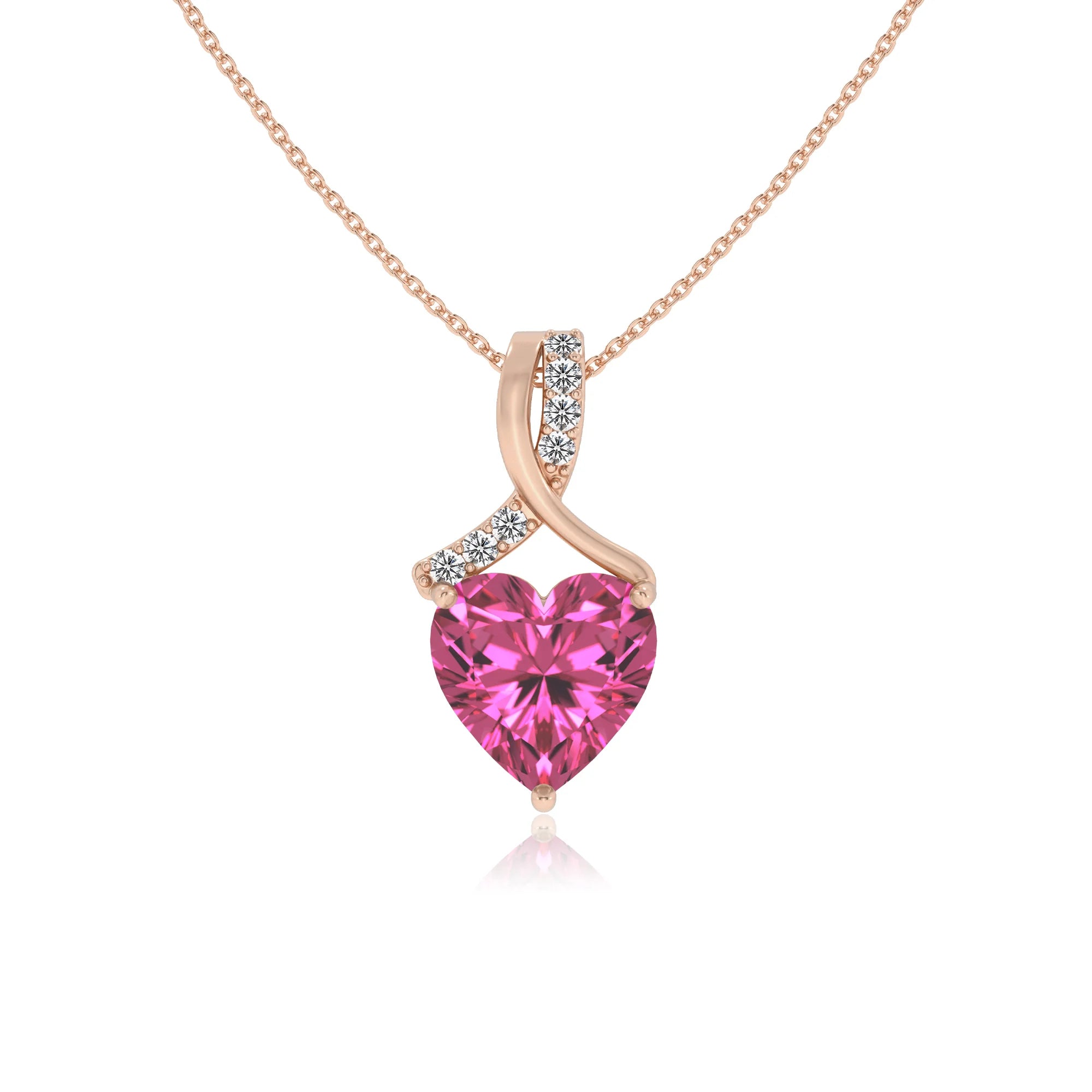 lab grown pink-sapphire heart solitaire necklaces in rose gold