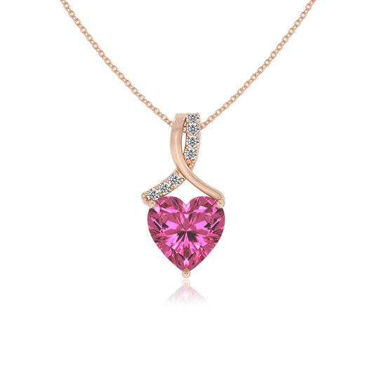 lab grown pink-sapphire heart solitaire necklaces in rose gold