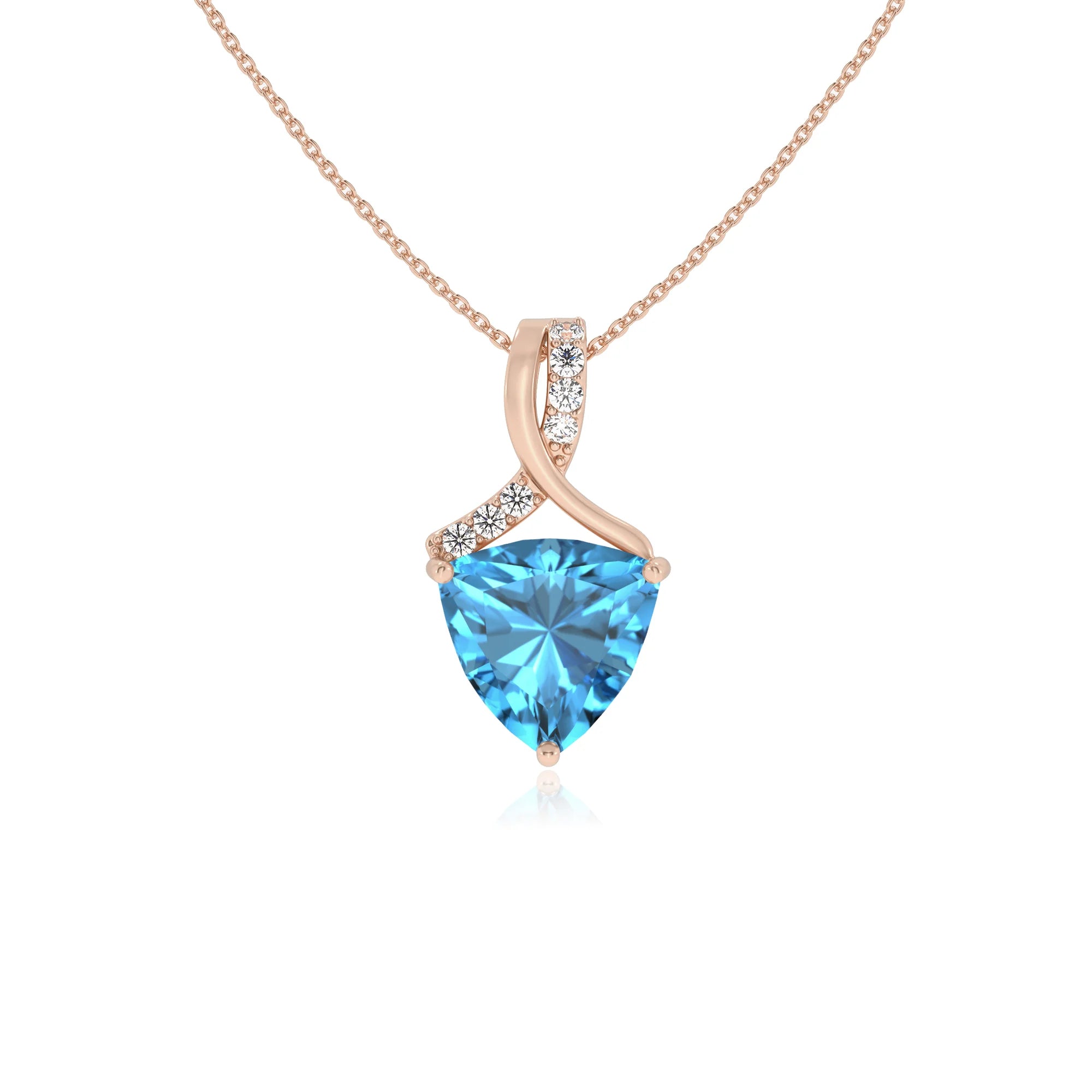 natural swiss-blue-topaz trillion solitaire necklaces in rose gold
