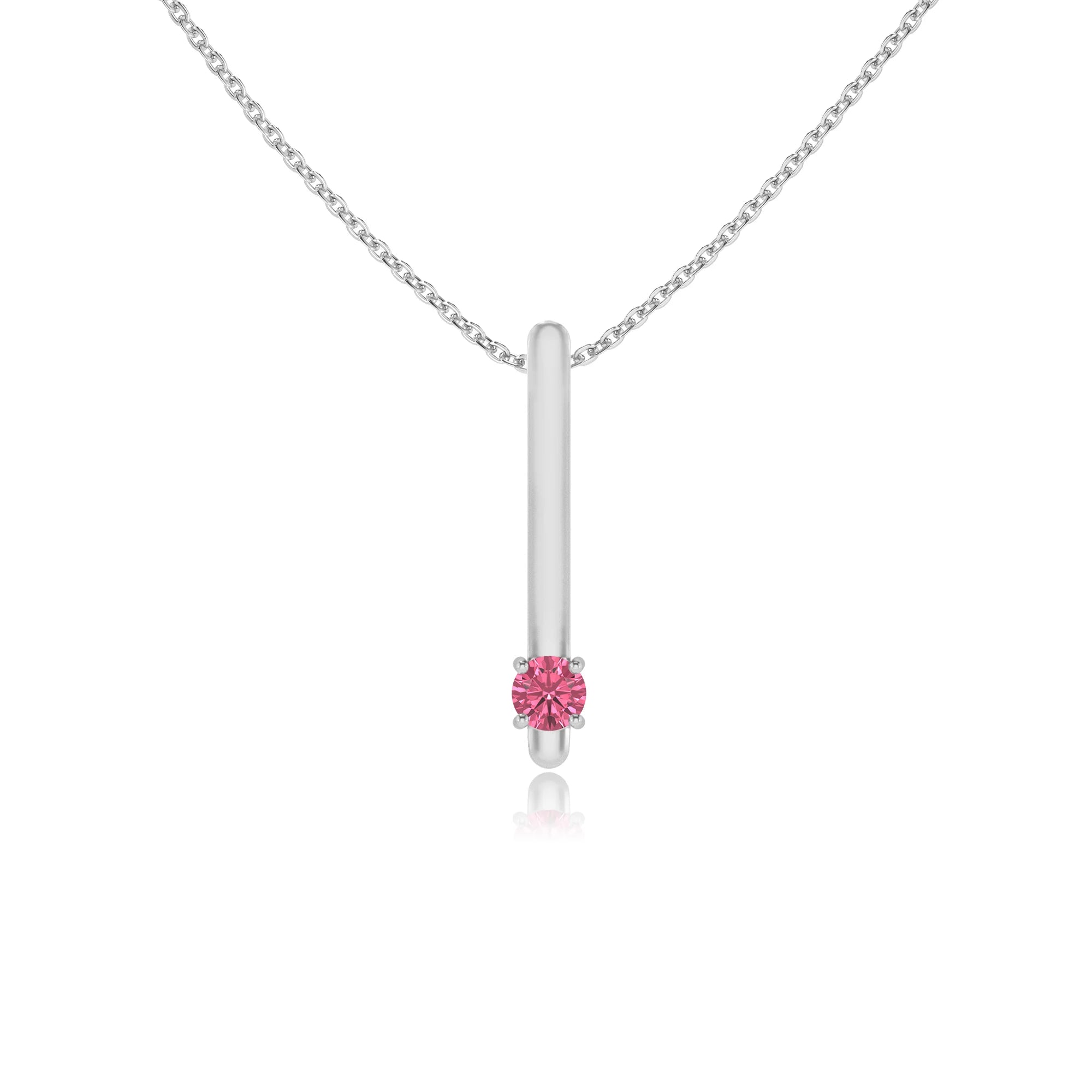 lab grown pink-tourmaline round bar necklaces in white gold