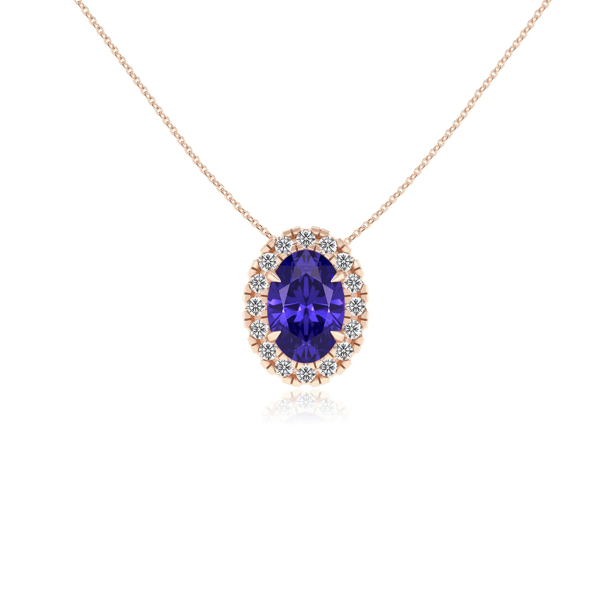 lab grown tanzanite oval solitaire necklaces in rose gold