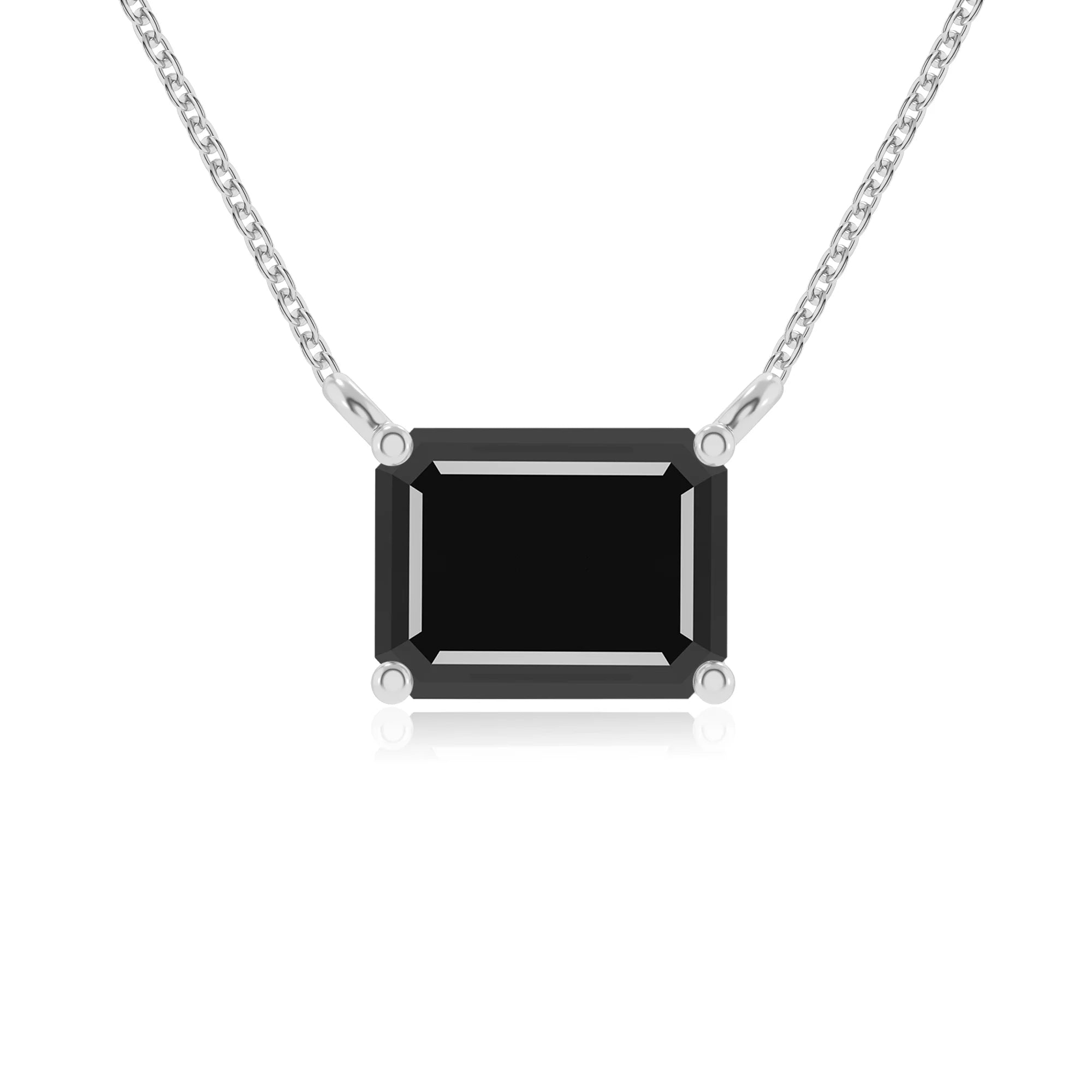 natural black-onyx emerald cut solitaire necklaces in sterling silver