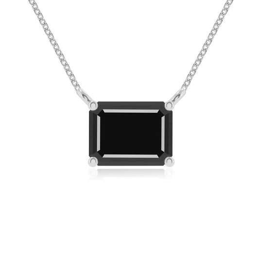 natural black-onyx emerald cut solitaire necklaces in sterling silver
