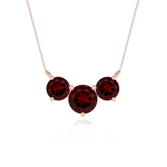 natural garnet round solitaire v-bale necklaces in rose gold