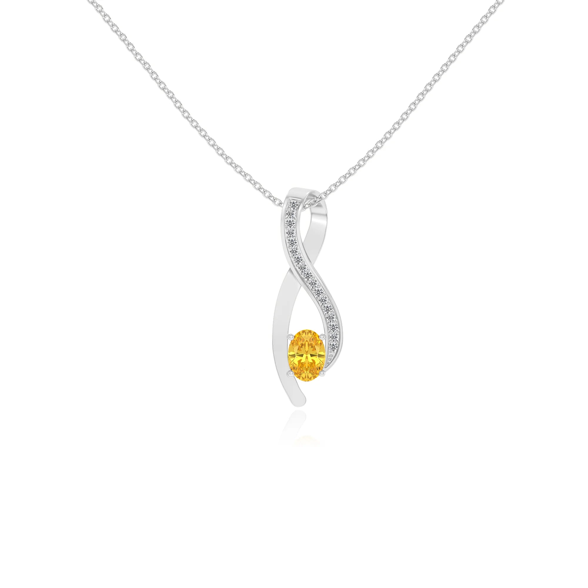 lab grown yellow-sapphire oval solitaire necklaces in platinum