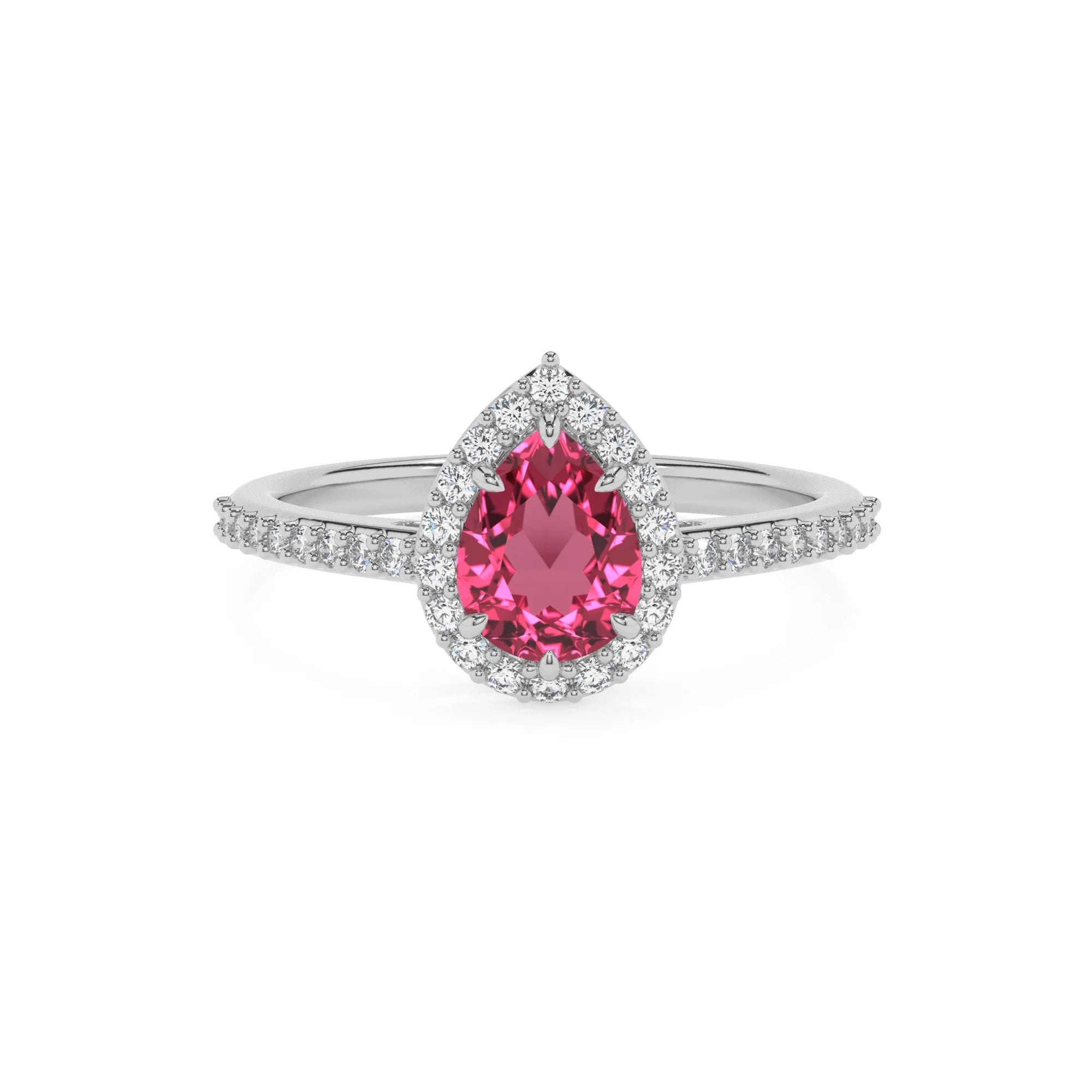 lab grown pink-tourmaline pear solitaire rings in white gold