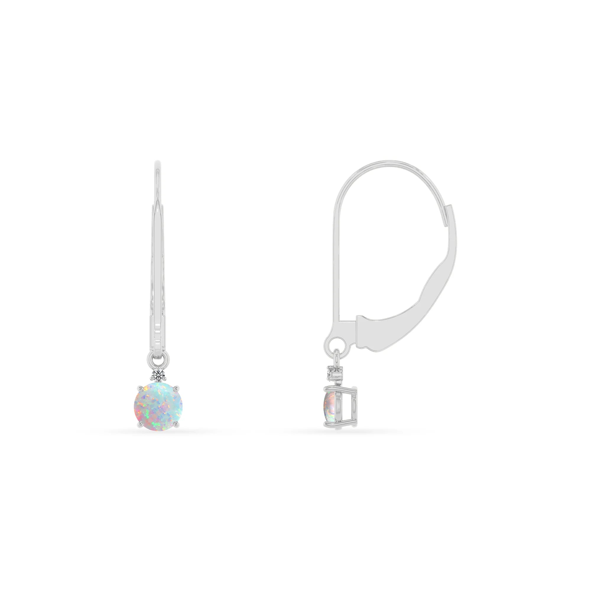 lab grown opal round drop earrings in white gold