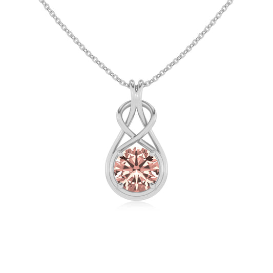 lab grown morganite round solitaire necklaces in white gold
