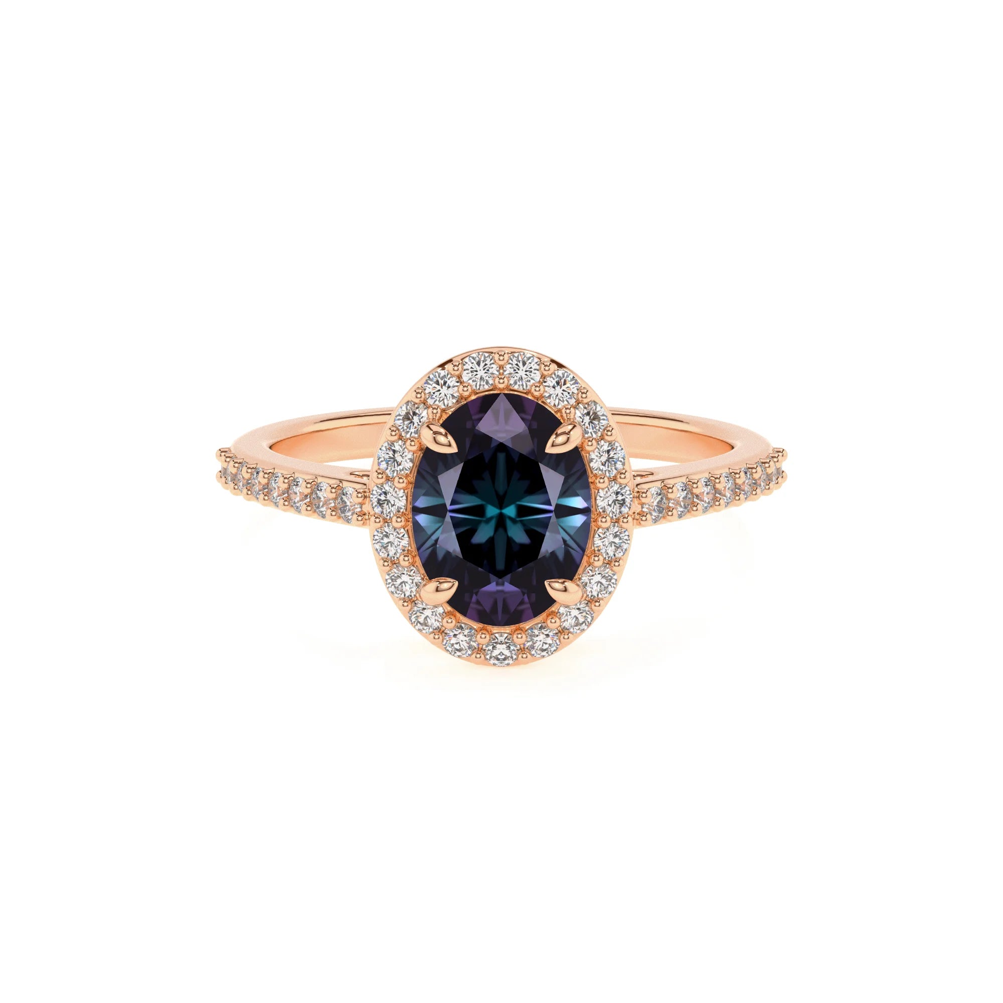 lab grown alexandrite oval solitaire rings in rose gold