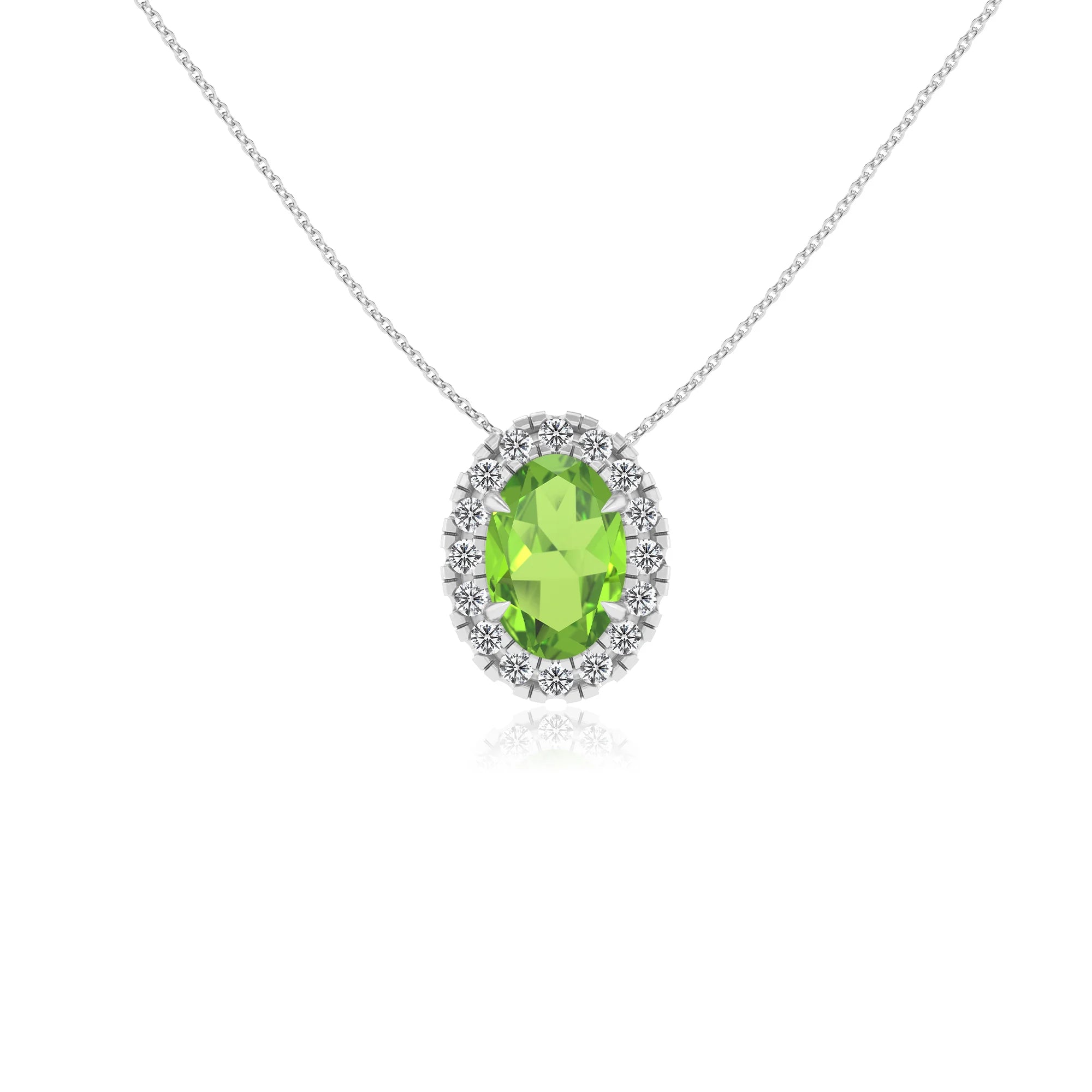 natural peridot oval solitaire necklaces in white gold