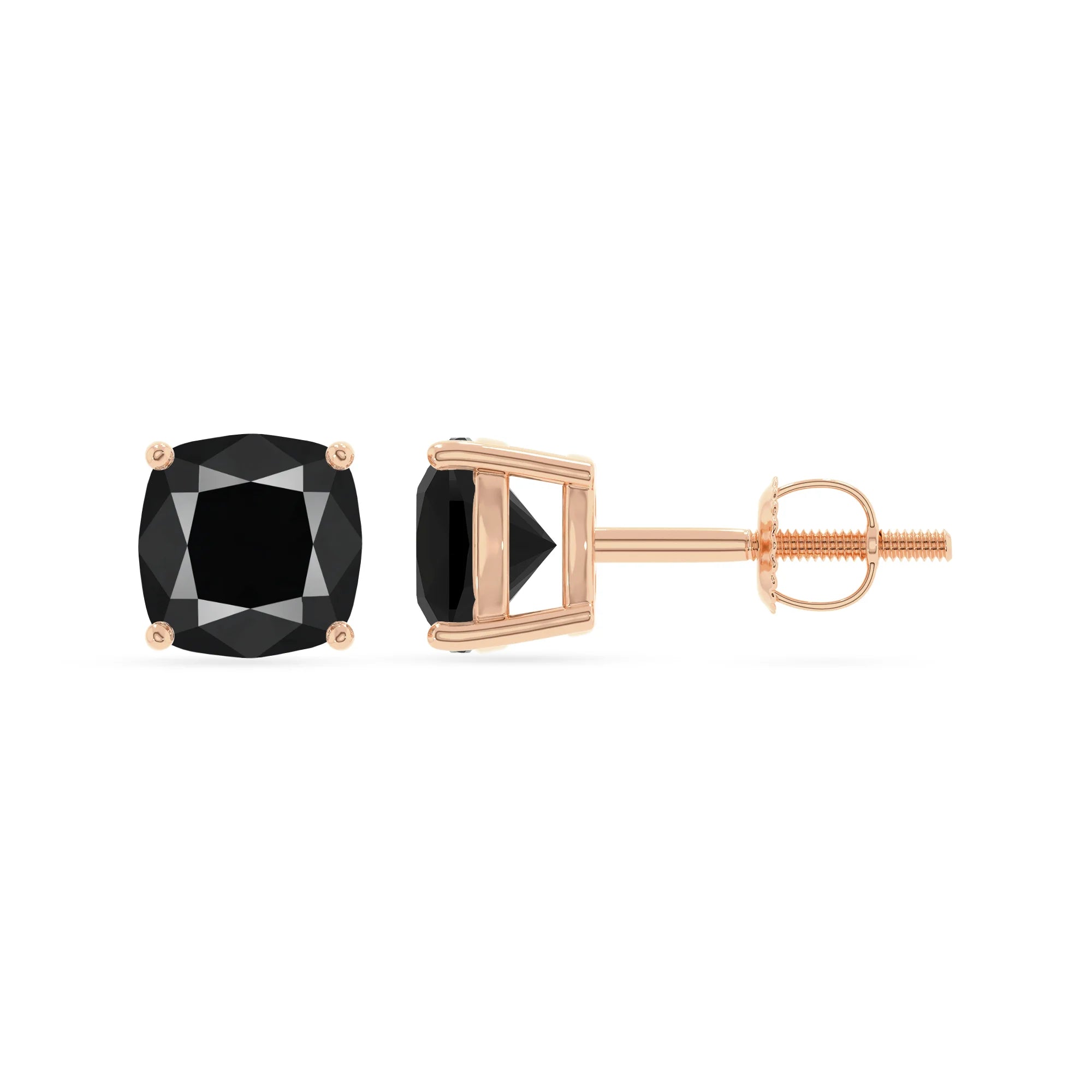 natural black onyx cushion stud earrings in rose gold